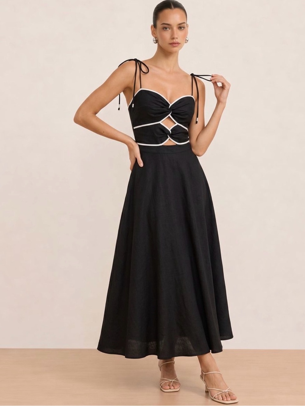 Commense Black Maxi Dress with White Trim